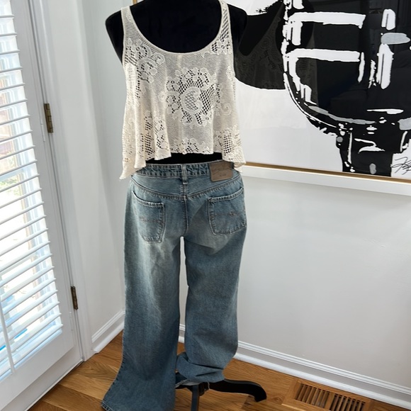 Willow & Clay Tea Stain Lace Flyaway Crochet Crop Top, Size M - Picture 2 of 10